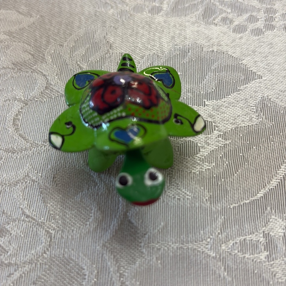 Handmade Mexican Wooden Green Shelled Turtle